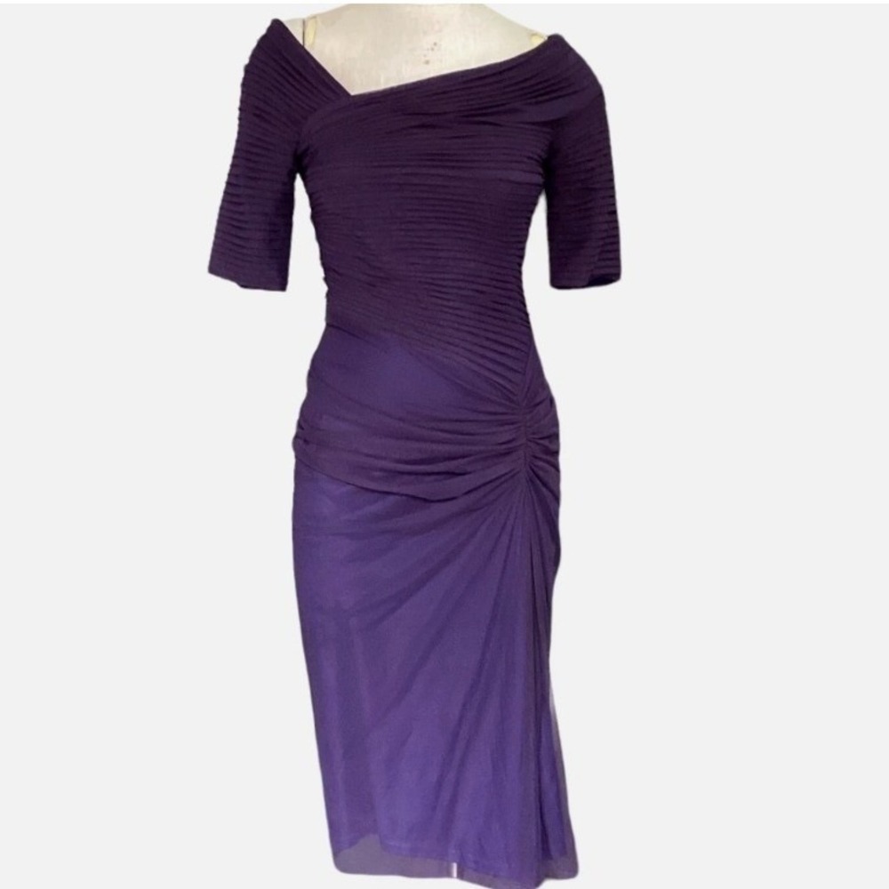 Tadashi Shoji‎ Ruched Mesh Off Shoulder Cocktail Dress Sz S Purple #113X